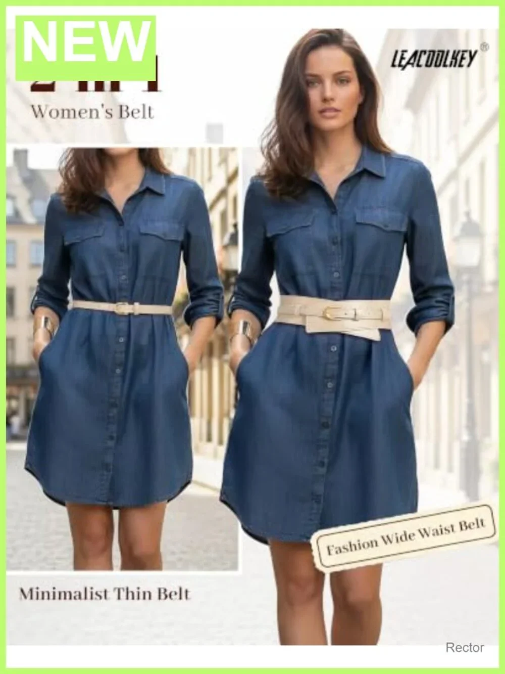 Women's 2-in-1 Wide Faux Leather Belt with Gold Buckle - Versatile Waist Belt